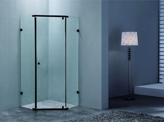 Hoek douche behuizing met 6mmT gehard glas zwart SS handvat en staaf